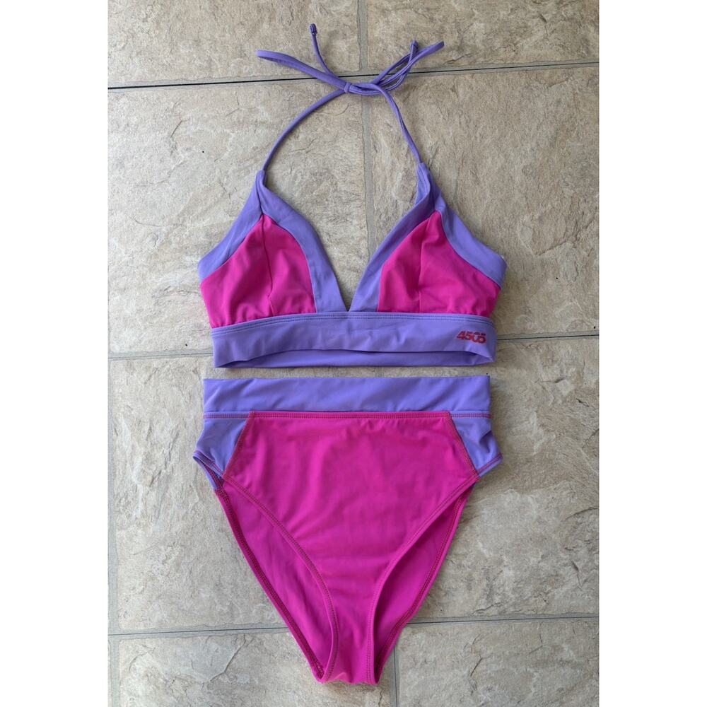 ASOS 4505 Bikini Top And Bottom Pink And Purple Size 6 Sporty Swimwear